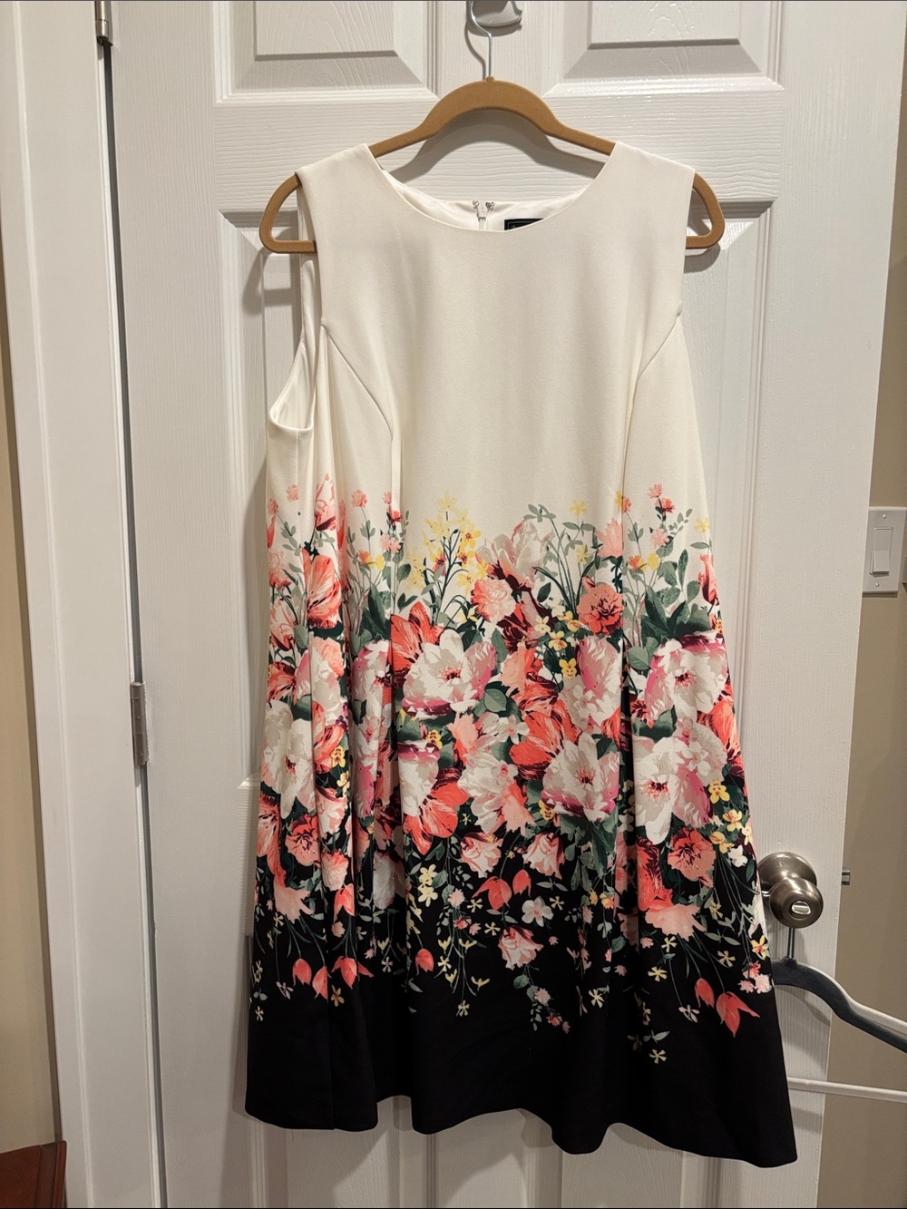Jessica Howard White Midi Dress with Coral and Pink Floral Border